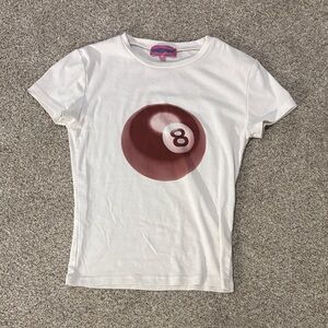 Edikted White T-Shirt with Red 8 Ball Graphic